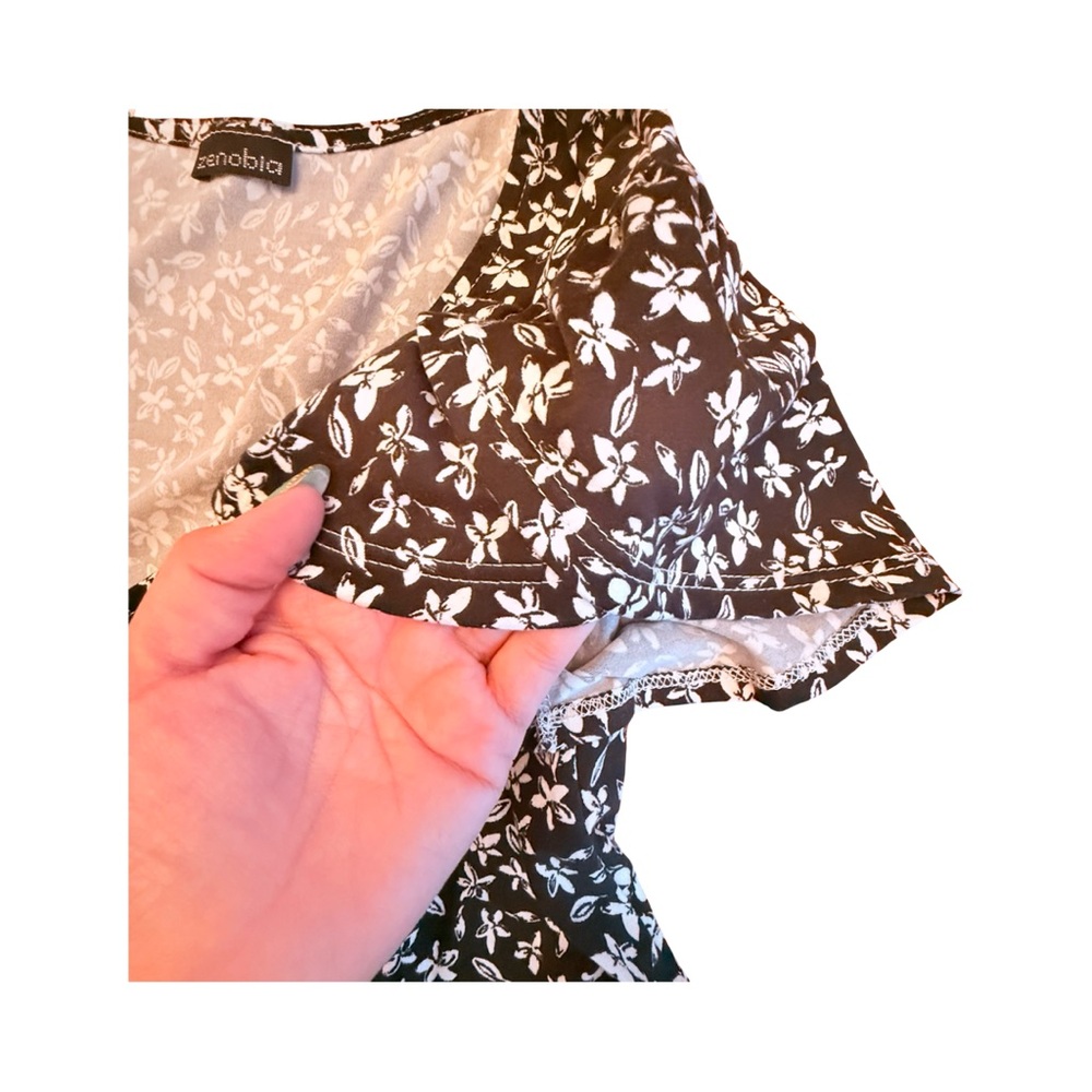 Zenobia Black & White Floral Wrap Blouse – 1XL - Picture 7 of 14